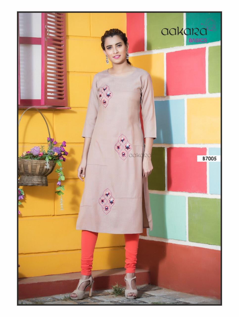 Aakra Basics Vol-7 By Aakara 7001 To 7008 Series Beautiful Stylish Fancy Colorful Casual Wear & Ethnic Wear Straight Kurti With Embroidery Kurtis At Wholesale Price