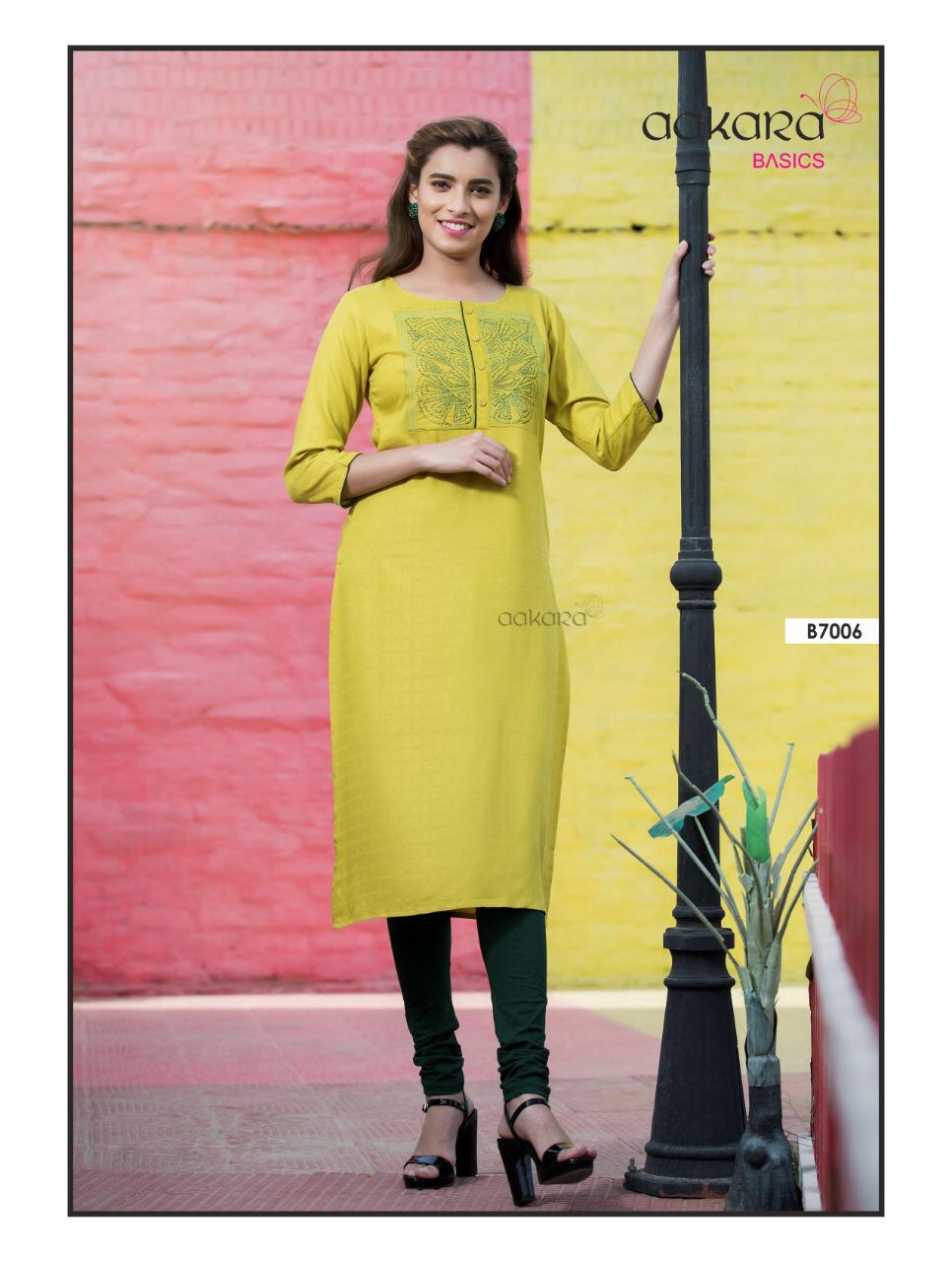 Aakra Basics Vol-7 By Aakara 7001 To 7008 Series Beautiful Stylish Fancy Colorful Casual Wear & Ethnic Wear Straight Kurti With Embroidery Kurtis At Wholesale Price