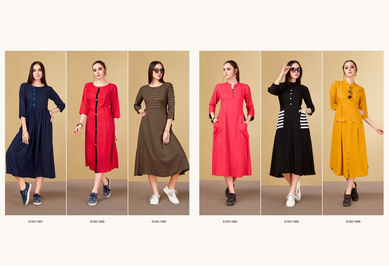 Bella By Ganesh Fashion 1001 To 1006 Series Beautiful Stylish Fancy Colorful Casual Wear & Ethnic Wear & Ready To Wear Rayon Printed Kurtis At Wholesale Price