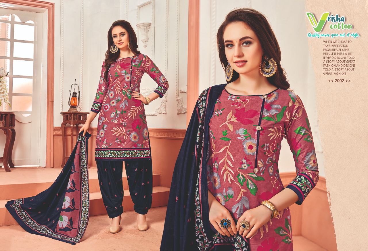 Belliza Vol-2 By Vrisha Cotton 2001 To 2010 Series Designer Patiyala Suits Collection Beautiful Stylish Fancy Colorful Party Wear & Ethnic Wear Cotton Printed Dresses At Wholesale Price