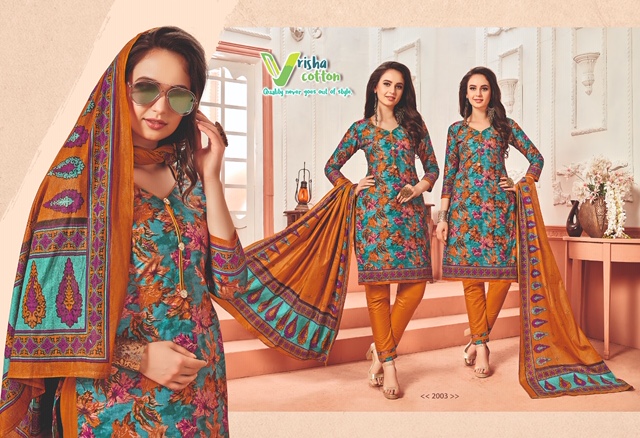 Belliza Vol-2 By Vrisha Cotton 2001 To 2010 Series Designer Patiyala Suits Collection Beautiful Stylish Fancy Colorful Party Wear & Ethnic Wear Cotton Printed Dresses At Wholesale Price
