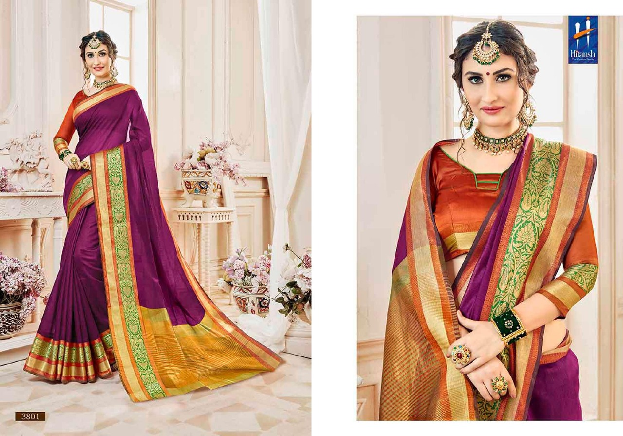 Bellizia By Hitansh 3801 To 3812 Series Designer Indian Traditional Wear Collection Beautiful Stylish Fancy Colorful Party Wear & Occasional Wear Cotton Silk Sarees At Wholesale Price