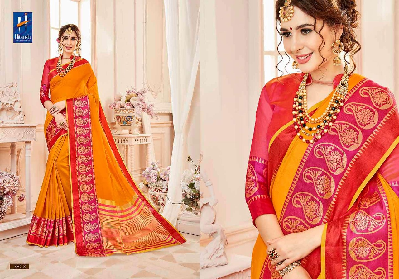 Bellizia By Hitansh 3801 To 3812 Series Designer Indian Traditional Wear Collection Beautiful Stylish Fancy Colorful Party Wear & Occasional Wear Cotton Silk Sarees At Wholesale Price