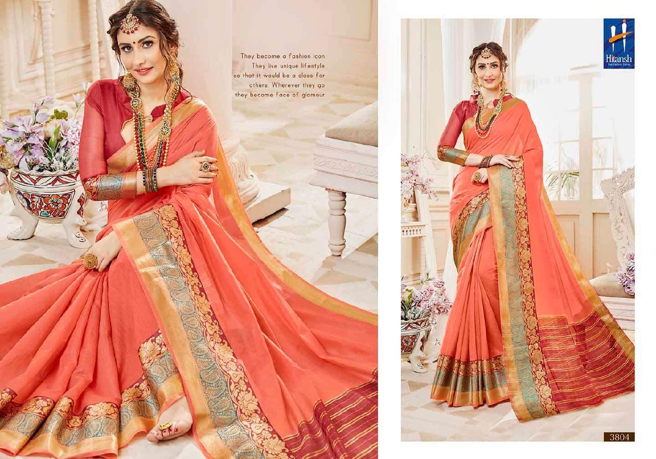 Bellizia By Hitansh 3801 To 3812 Series Designer Indian Traditional Wear Collection Beautiful Stylish Fancy Colorful Party Wear & Occasional Wear Cotton Silk Sarees At Wholesale Price