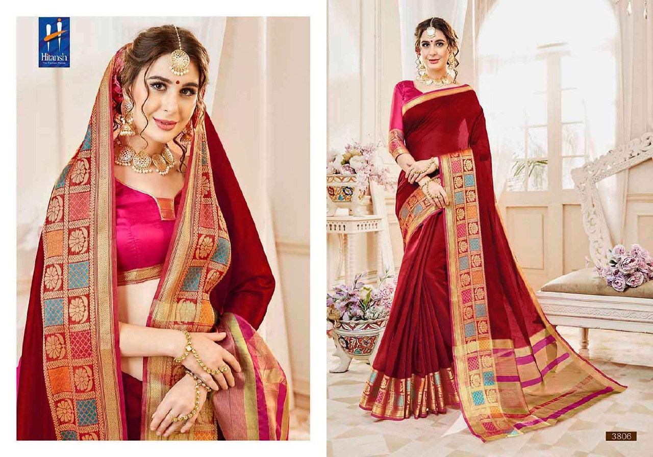 Bellizia By Hitansh 3801 To 3812 Series Designer Indian Traditional Wear Collection Beautiful Stylish Fancy Colorful Party Wear & Occasional Wear Cotton Silk Sarees At Wholesale Price