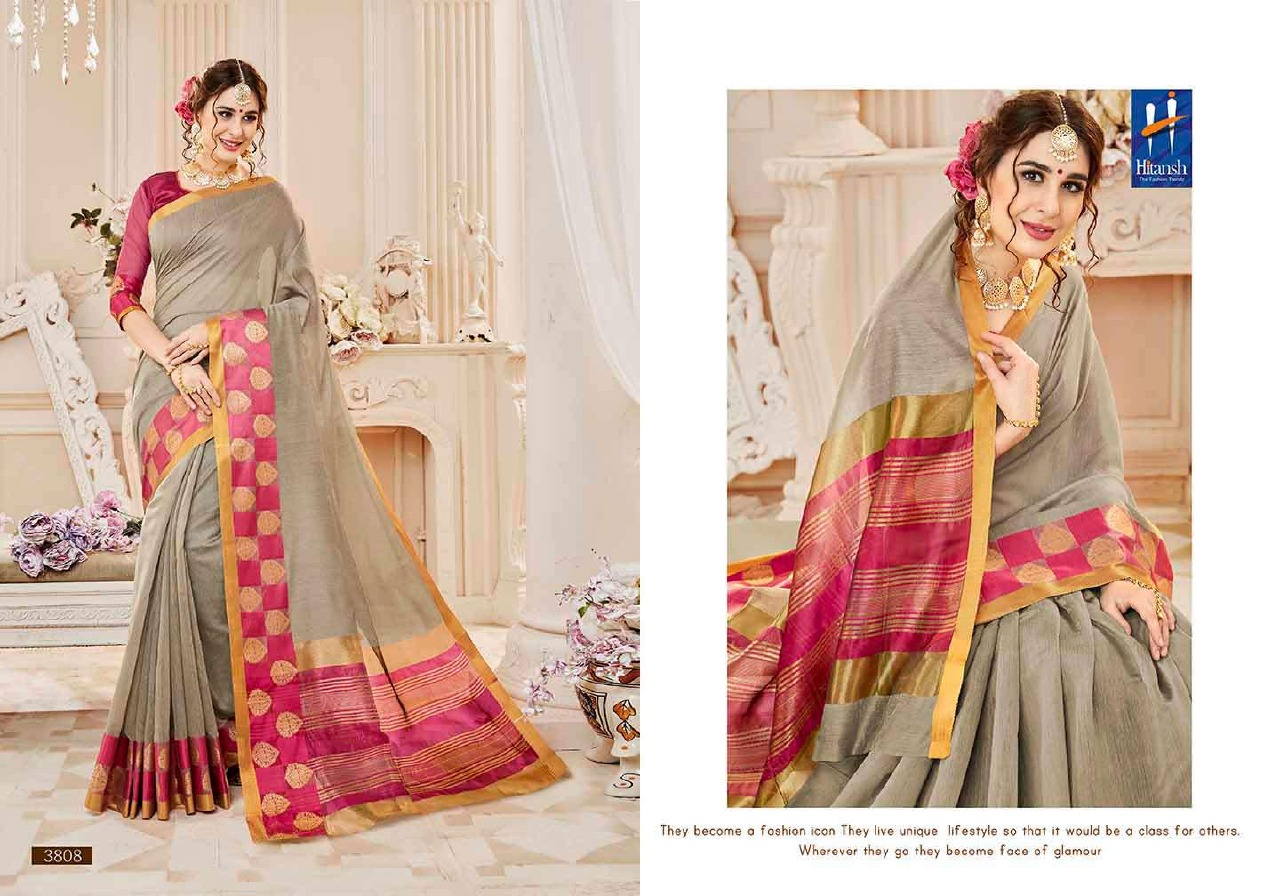Bellizia By Hitansh 3801 To 3812 Series Designer Indian Traditional Wear Collection Beautiful Stylish Fancy Colorful Party Wear & Occasional Wear Cotton Silk Sarees At Wholesale Price