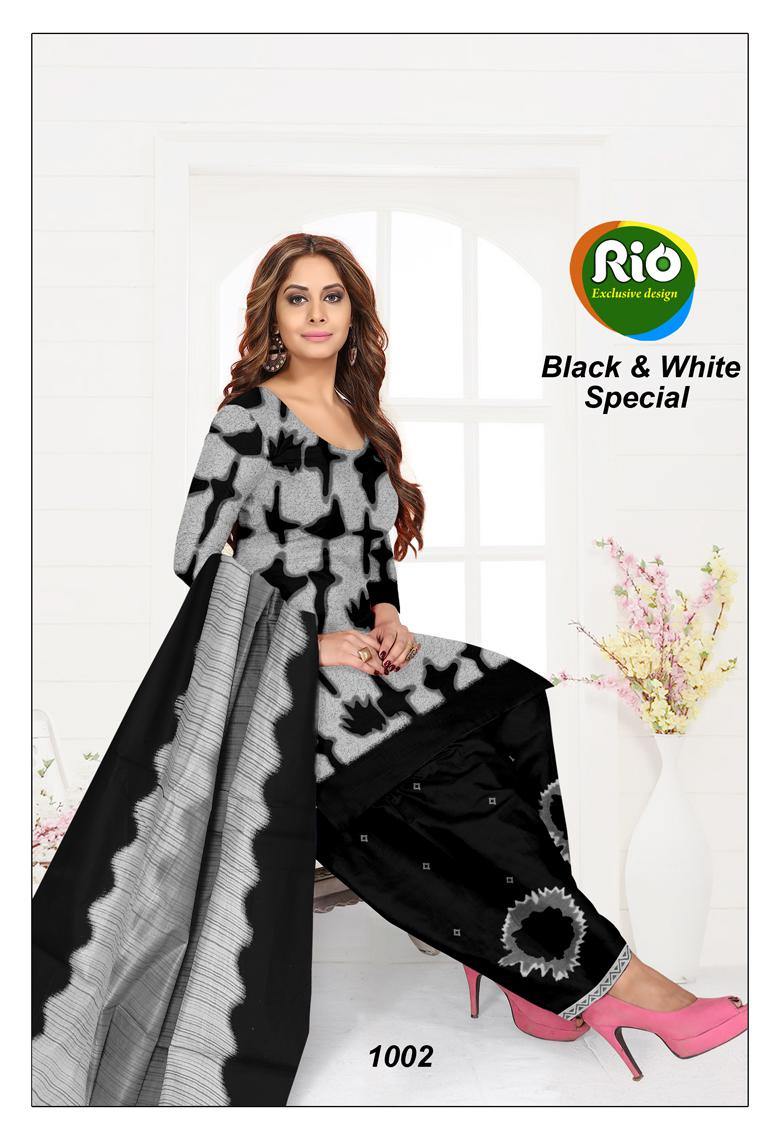 Black & White Special By Rio 1001 To 1010 Series Beautiful Suits Stylish Fancy Colorful Casual Wear & Ethnic Wear Cotton Printed Dresses At Wholesale Price