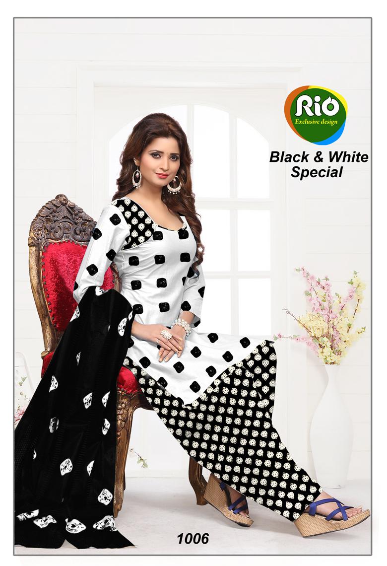 Black & White Special By Rio 1001 To 1010 Series Beautiful Suits Stylish Fancy Colorful Casual Wear & Ethnic Wear Cotton Printed Dresses At Wholesale Price