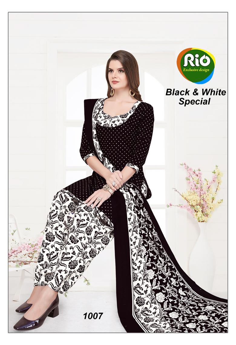 Black & White Special By Rio 1001 To 1010 Series Beautiful Suits Stylish Fancy Colorful Casual Wear & Ethnic Wear Cotton Printed Dresses At Wholesale Price
