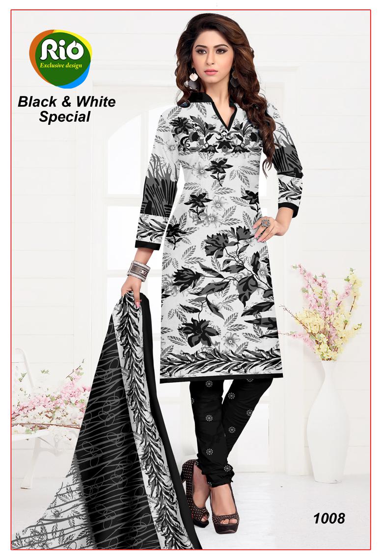 Black & White Special By Rio 1001 To 1010 Series Beautiful Suits Stylish Fancy Colorful Casual Wear & Ethnic Wear Cotton Printed Dresses At Wholesale Price