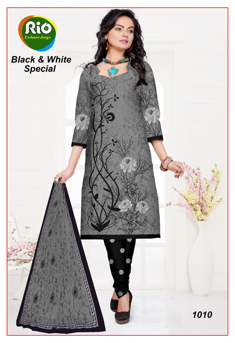 Black & White Special By Rio 1001 To 1010 Series Beautiful Suits Stylish Fancy Colorful Casual Wear & Ethnic Wear Cotton Printed Dresses At Wholesale Price