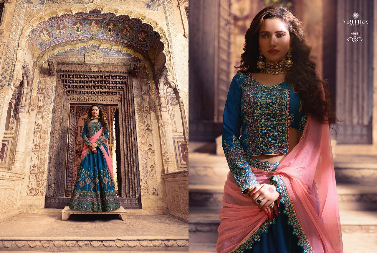 Blossom Vol-6 By Vritika 901 To 909 Series Indian Traditional Wear Collection Beautiful Stylish Fancy Colorful Party Wear & Occasional Wear Royal Silk Lehengas At Wholesale Price