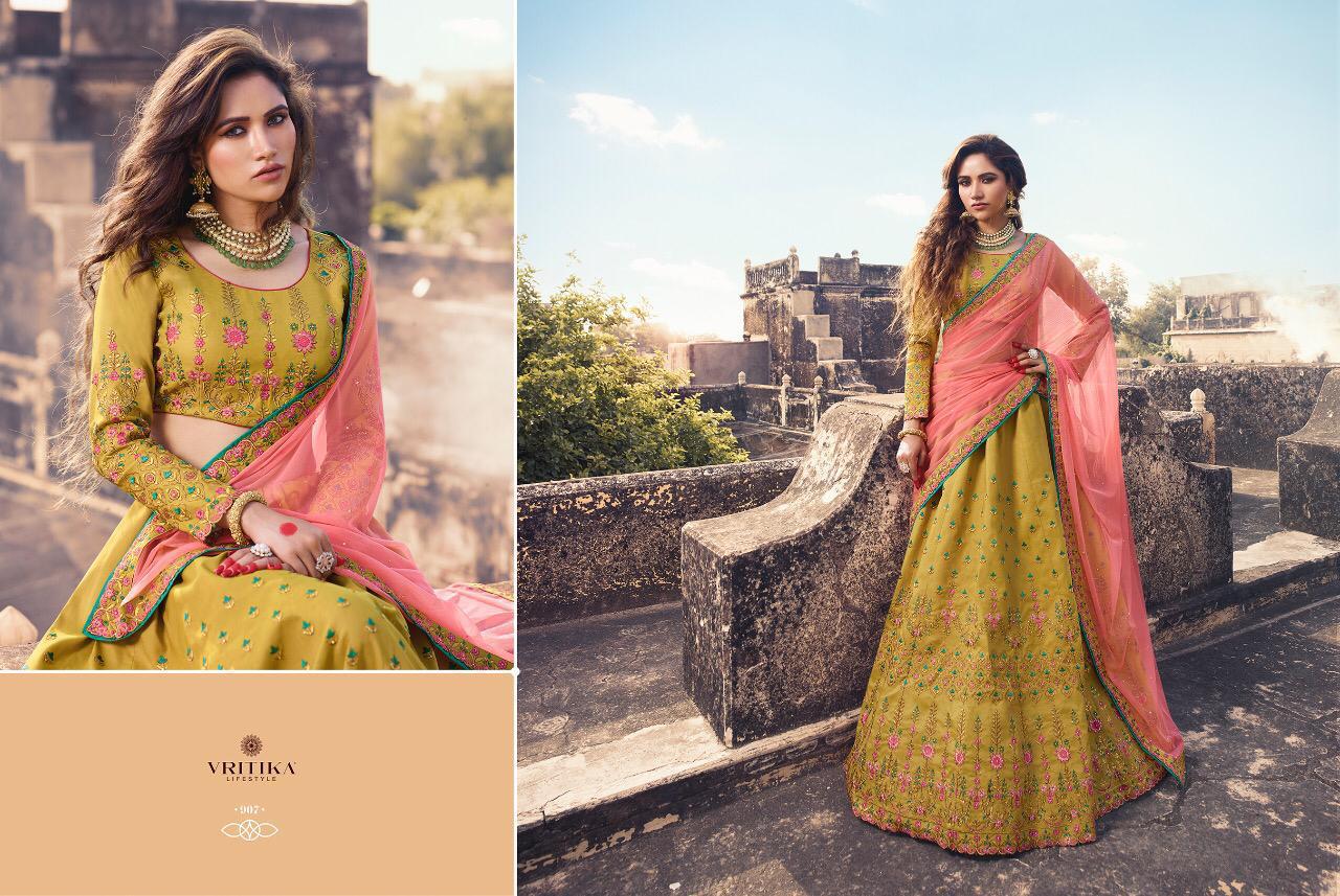 Blossom Vol-6 By Vritika 901 To 909 Series Indian Traditional Wear Collection Beautiful Stylish Fancy Colorful Party Wear & Occasional Wear Royal Silk Lehengas At Wholesale Price