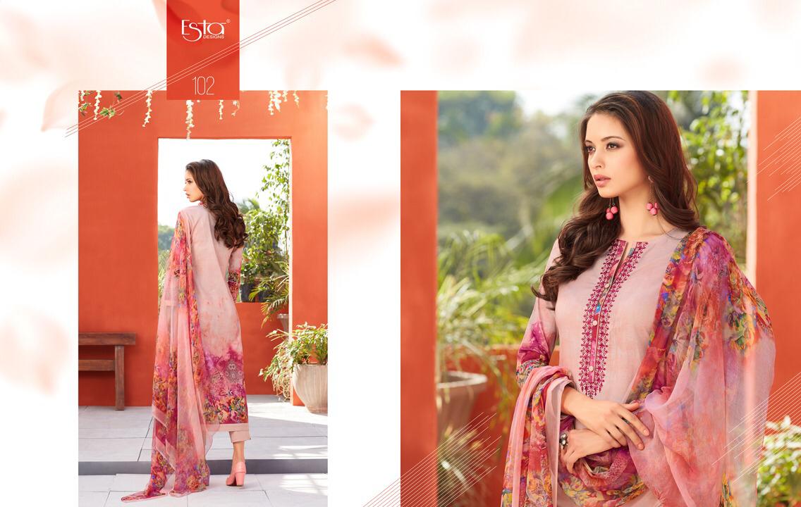 Blossom By Esta Designs 101 To 112 Series Beautiful Suits Stylish Colorful Fancy Casual Wear & Ethnic Wear Printed Cambric Cotton With Embroidery Work Dresses At Wholesale Price