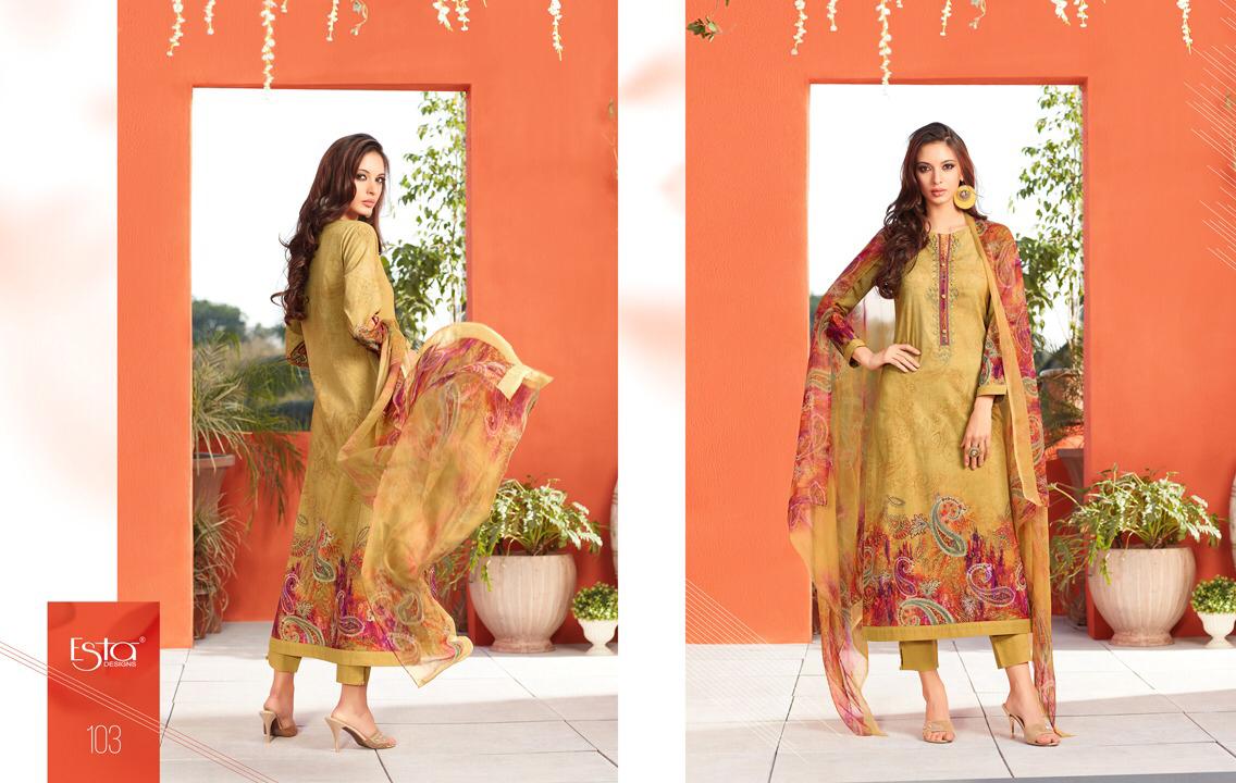 Blossom By Esta Designs 101 To 112 Series Beautiful Suits Stylish Colorful Fancy Casual Wear & Ethnic Wear Printed Cambric Cotton With Embroidery Work Dresses At Wholesale Price