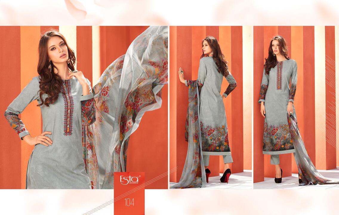 Blossom By Esta Designs 101 To 112 Series Beautiful Suits Stylish Colorful Fancy Casual Wear & Ethnic Wear Printed Cambric Cotton With Embroidery Work Dresses At Wholesale Price