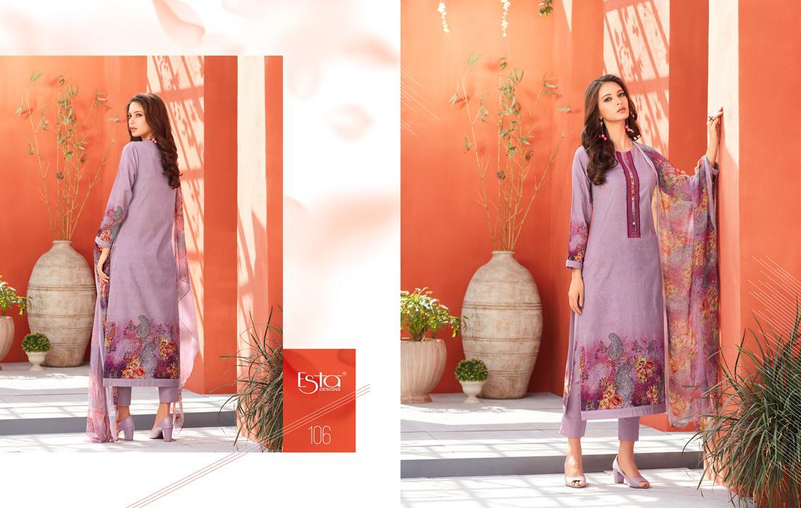 Blossom By Esta Designs 101 To 112 Series Beautiful Suits Stylish Colorful Fancy Casual Wear & Ethnic Wear Printed Cambric Cotton With Embroidery Work Dresses At Wholesale Price