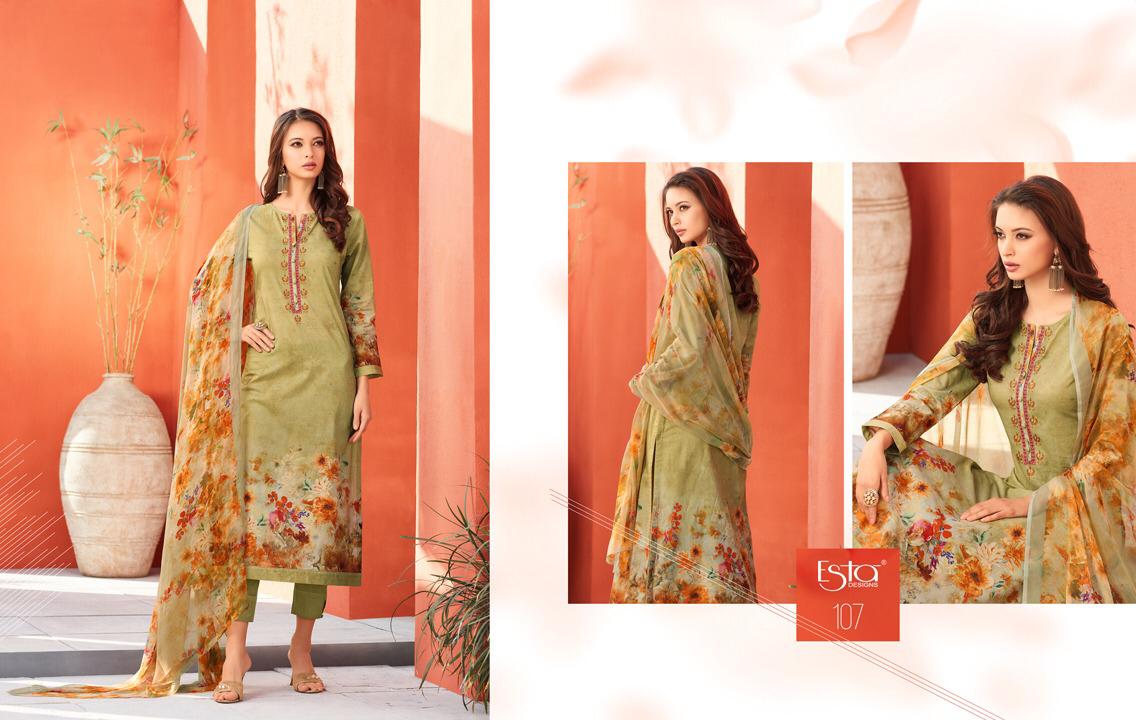 Blossom By Esta Designs  101 To 112  Series Beautiful Suits Stylish Colorful Fancy Casual Wear & Ethnic Wear Printed Cambric Cotton With Embroidery Work Dresses At Wholesale Price