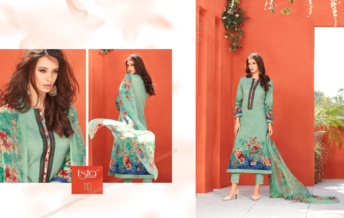 Blossom By Esta Designs 101 To 112 Series Beautiful Suits Stylish Colorful Fancy Casual Wear & Ethnic Wear Printed Cambric Cotton With Embroidery Work Dresses At Wholesale Price