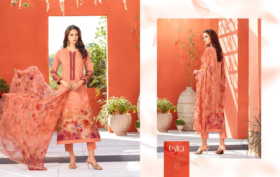 Blossom By Esta Designs 101 To 112 Series Beautiful Suits Stylish Colorful Fancy Casual Wear & Ethnic Wear Printed Cambric Cotton With Embroidery Work Dresses At Wholesale Price