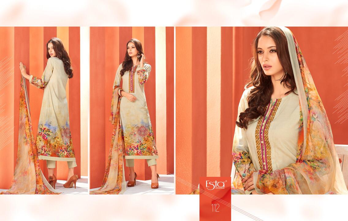 Blossom By Esta Designs 101 To 112 Series Beautiful Suits Stylish Colorful Fancy Casual Wear & Ethnic Wear Printed Cambric Cotton With Embroidery Work Dresses At Wholesale Price