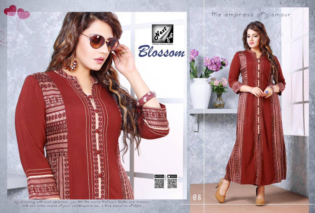 Blossom By Next Page 01 To 10 Series Beautiful Colorful Stylish Fancy Casual Wear & Ethnic Wear & Ready To Wear Heavy Rayon Cotton Mix Printed Kurtis At Wholesale Price