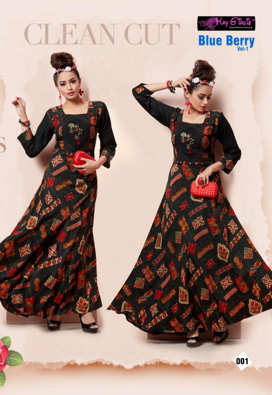 Blue Berry Vol-1 Kay Girlie 001 To 006 Series Beautiful Colorful Stylish Fancy Casual Wear & Ethnic Wear & Ready To Wear Premium Rayon Printed Kurtis At Wholesale Price