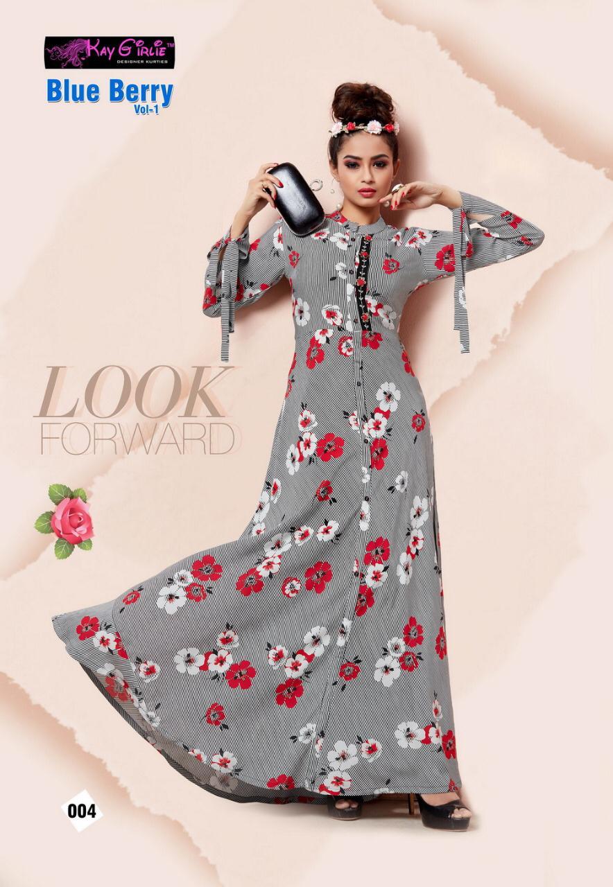 Blue Berry Vol-1 Kay Girlie 001 To 006 Series Beautiful Colorful Stylish Fancy Casual Wear & Ethnic Wear & Ready To Wear Premium Rayon Printed Kurtis At Wholesale Price