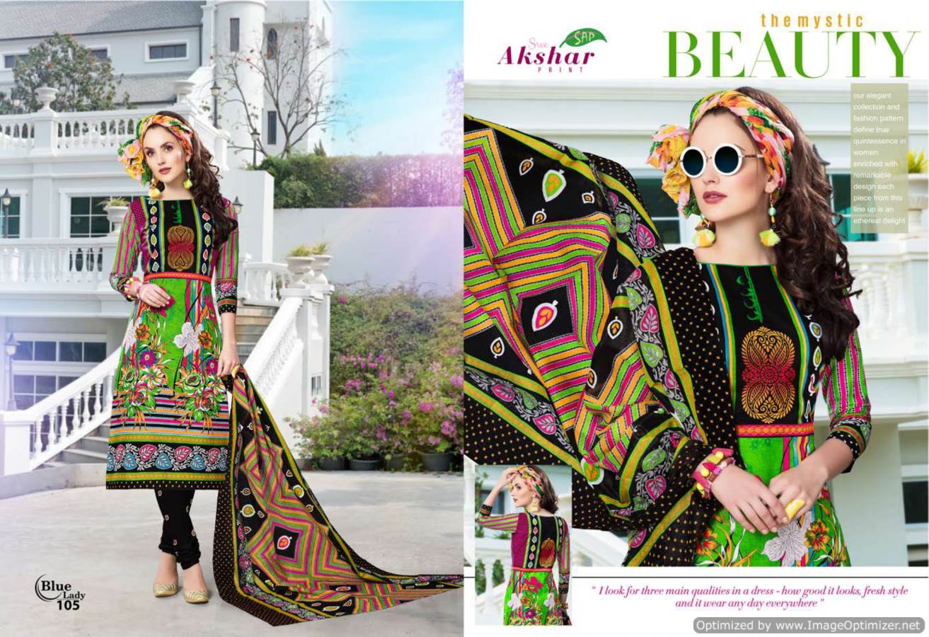 Blue Lady By Akshar Prints 101 To 112 Series Indian Traditional Wear Collection Beautiful Stylish Fancy Colorful Party Wear & Occasional Wear Cotton Printed Dress At Wholesale Price