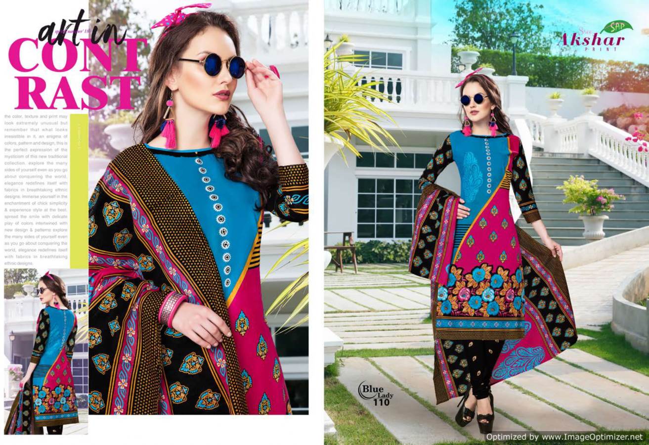 Blue Lady By Akshar Prints 101 To 112 Series Indian Traditional Wear Collection Beautiful Stylish Fancy Colorful Party Wear & Occasional Wear Cotton Printed Dress At Wholesale Price