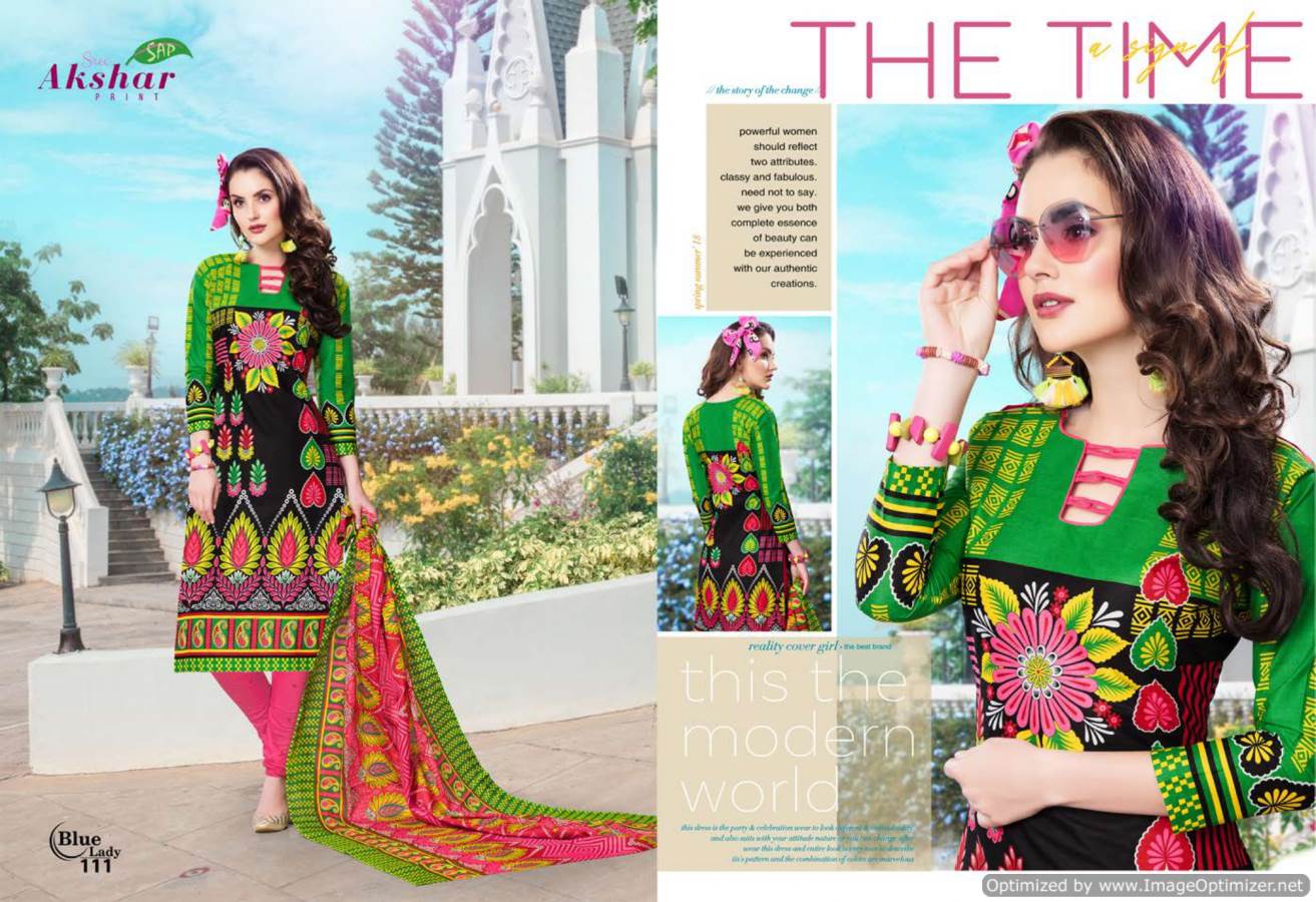 Blue Lady By Akshar Prints 101 To 112 Series Indian Traditional Wear Collection Beautiful Stylish Fancy Colorful Party Wear & Occasional Wear Cotton Printed Dress At Wholesale Price