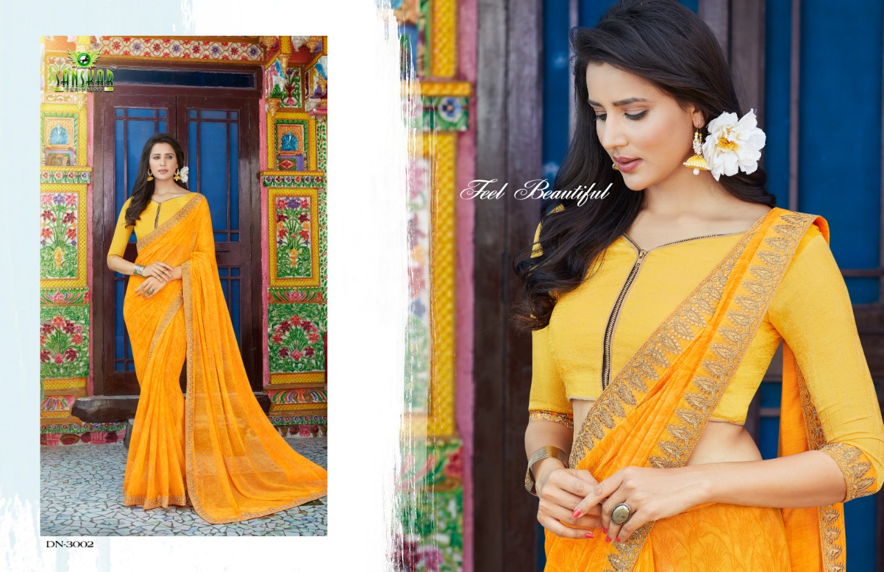 Bluecity By Sanskar Tex Print Designer Beautiful Indian Traditional Wear Colorful Fancy Party Wear & Occasional Wear Chiffon Sarees At Wholesale Price