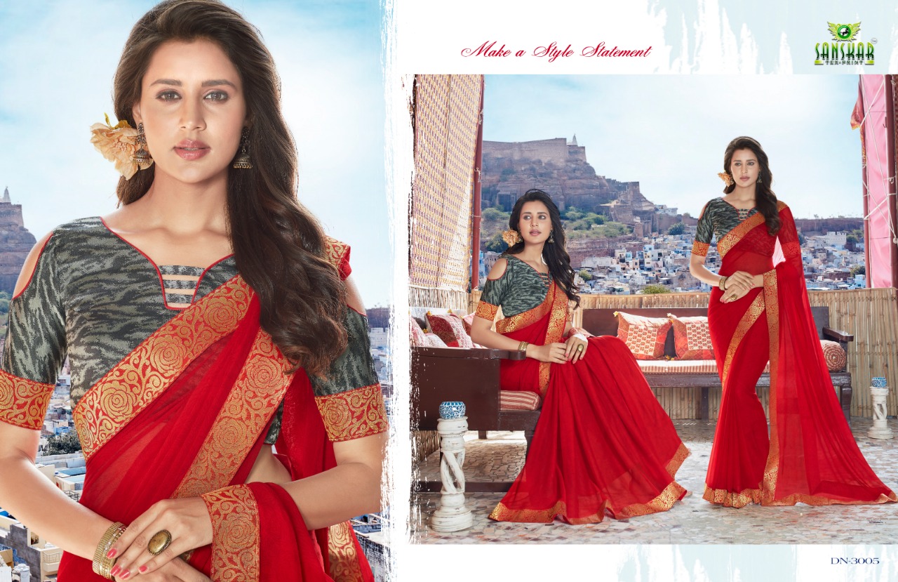 Bluecity By Sanskar Tex Print Designer Beautiful Indian Traditional Wear Colorful Fancy Party Wear & Occasional Wear Chiffon Sarees At Wholesale Price