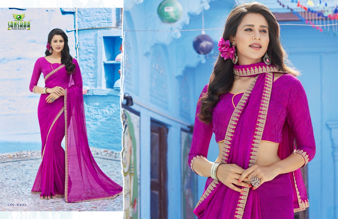 Bluecity By Sanskar Tex Print Designer Beautiful Indian Traditional Wear Colorful Fancy Party Wear & Occasional Wear Chiffon Sarees At Wholesale Price