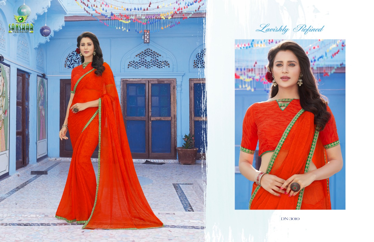 Bluecity By Sanskar Tex Print Designer Beautiful Indian Traditional Wear Colorful Fancy Party Wear & Occasional Wear Chiffon Sarees At Wholesale Price