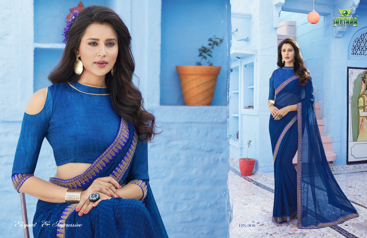 Bluecity By Sanskar Tex Print Designer Beautiful Indian Traditional Wear Colorful Fancy Party Wear & Occasional Wear Chiffon Sarees At Wholesale Price