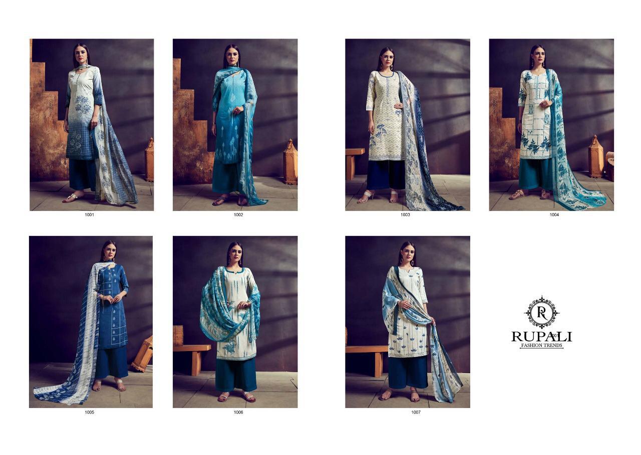 Blues By Rupali Fashion 1001 To 1007 Series Indian Traditional Wear Collection Beautiful Stylish Fancy Colorful Party Wear & Occasional Wear Purest Cotton Print With Sarvoski Work Dresses At Wholesale Price