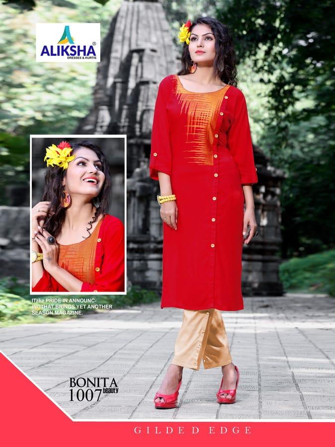 Bonita Beaty Vol-1 By Aliksha 1001 To 1008 Series Designer Beautiful Stylish Fancy Colorful Casual Wear & Ethnic Wear Heavy Rayon Embroidered Kurtis At Wholesale Price