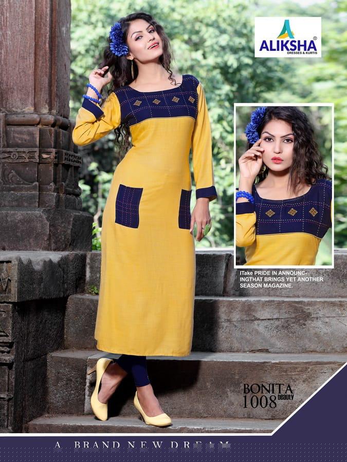 Bonita Beaty Vol-1 By Aliksha 1001 To 1008 Series Designer Beautiful Stylish Fancy Colorful Casual Wear & Ethnic Wear Heavy Rayon Embroidered Kurtis At Wholesale Price