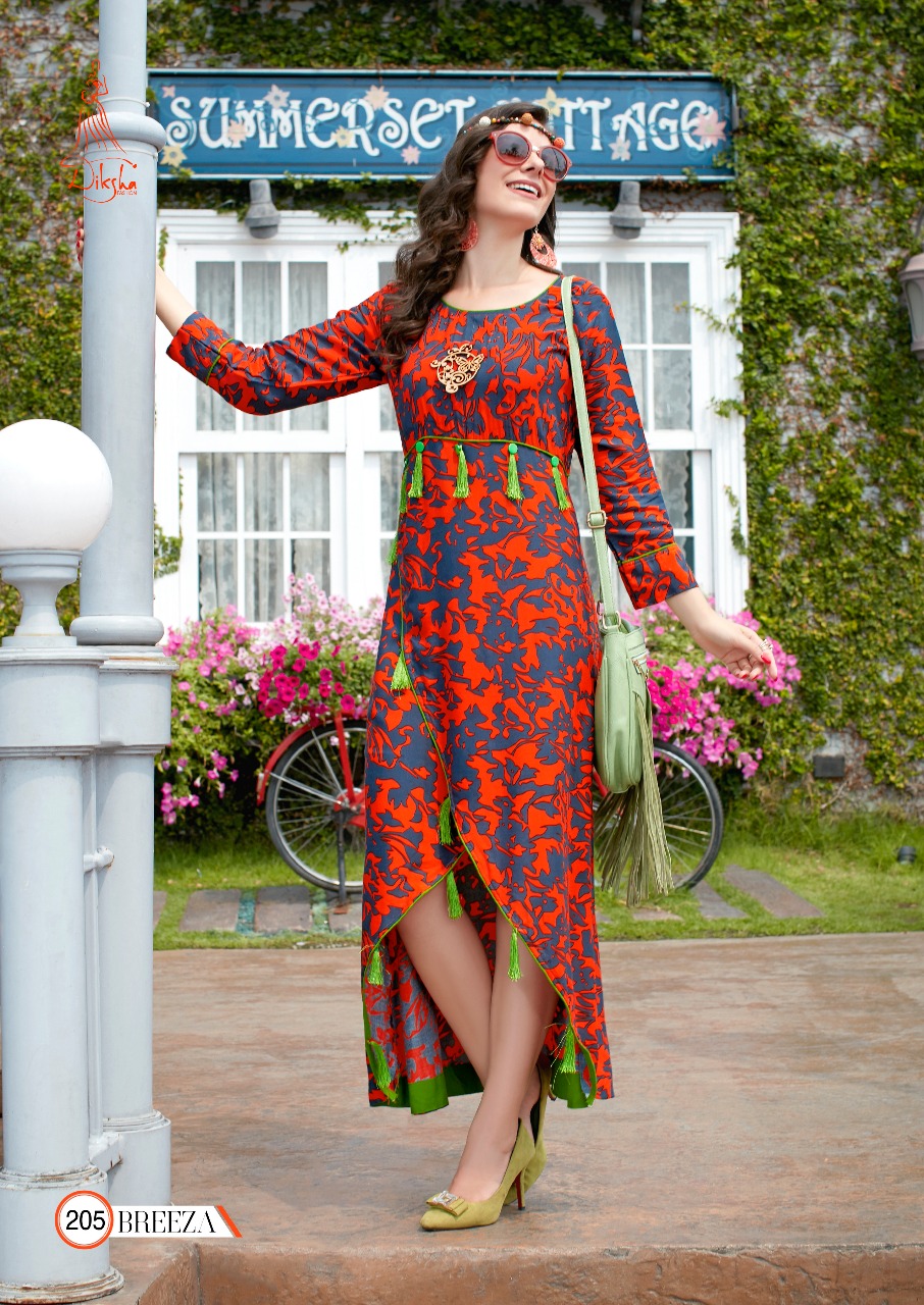 Breeza Vol-2 By Diksha Fashion 201 To 208 Series Designer Beautiful Stylish Fancy Colorful Party Wear & Ethnic Wear Heavy Rayon Printed Kurtis At Wholesale Price