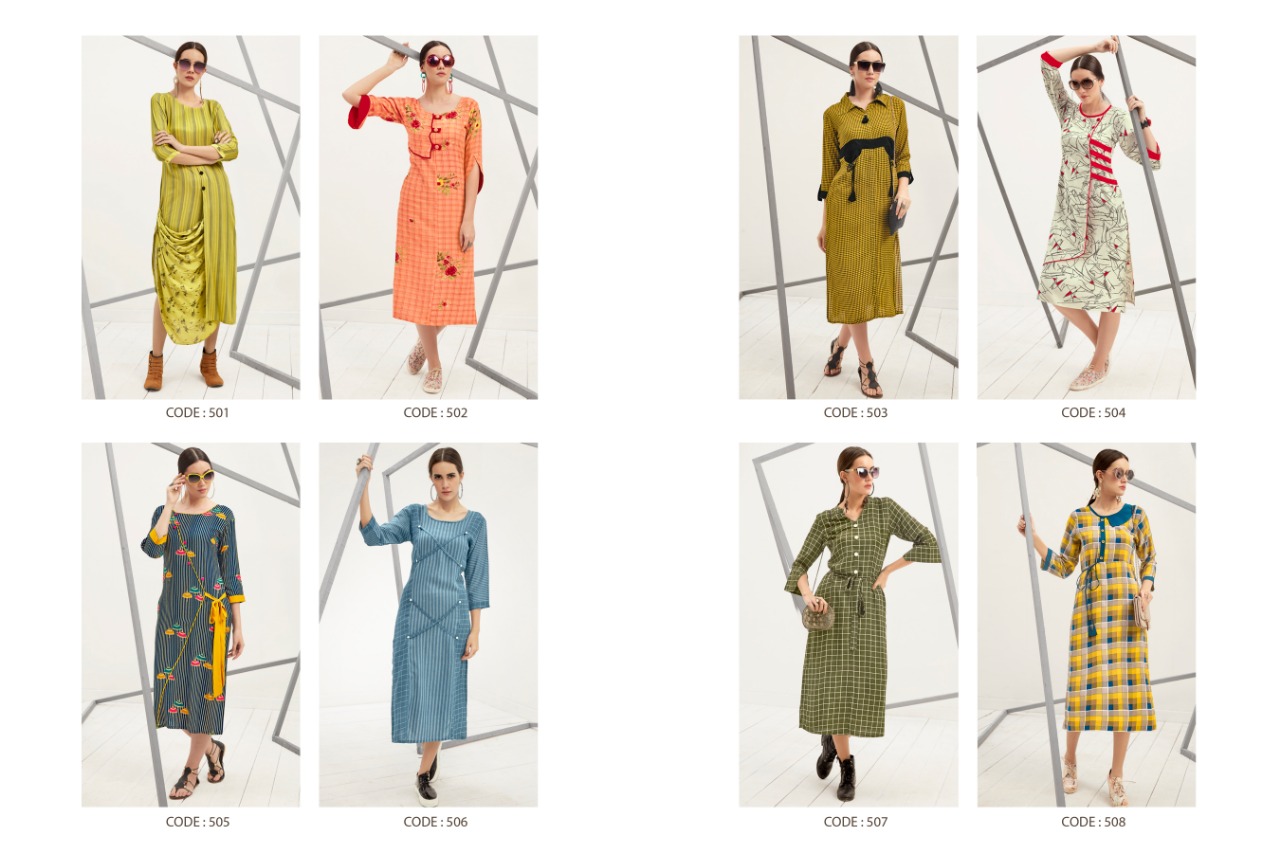 Breeza By Posh 501 To 508 Series Beautiful Colorful Stylish Fancy Casual Wear & Ethnic Wear & Ready To Wear Pure Rayon Printed Kurtis At Wholesale Price