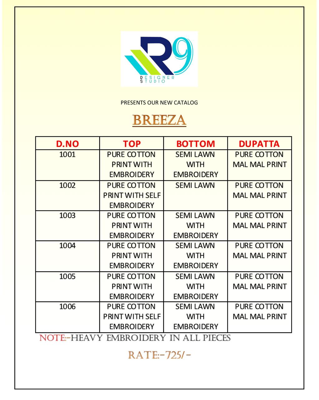 Breeza By R9 1001 To 1006 Series Designer Pakistani Suits Beautiful Fancy Stylish Colorful Party Wear & Occasional Wear Pure Cotton Print With Embroidery Dresses At Wholesale Price