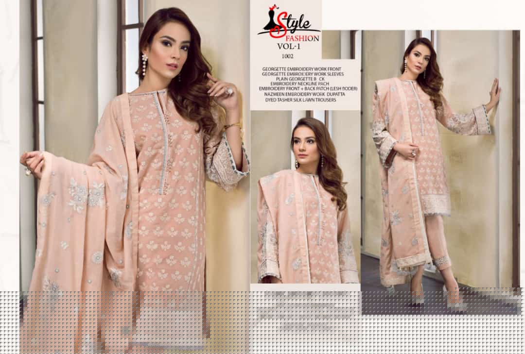 Bunto Kazmee Vol-1 By Style Fashion 1001 To 1005 Series Designer Pakistani Suits Beautiful Stylish Fancy Colorful Party Wear & Occasional Wear Georgette Embroidery Dresses At Wholesale Price