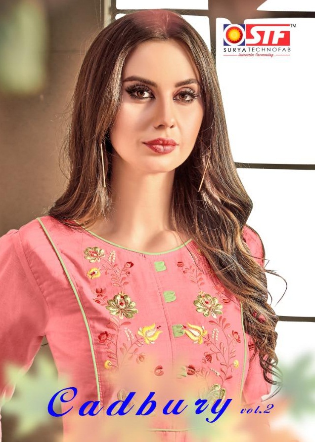 Cadbury Vol-2 By Surya Techno Fab 201 To 208 Series Beautiful Stylish Colorful Fancy Party Wear & Ethnic Wear & Ready To Wear Pure Mal Cotton Embroidery Kurtis At Wholesale Price