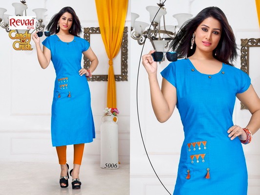Candy Crush By Revaa 5001 To 5010 Series Beautiful Colorful Stylish Fancy Casual Wear & Ethnic Wear & Ready To Wear Cotton Slub Kurtis At Wholesale Price