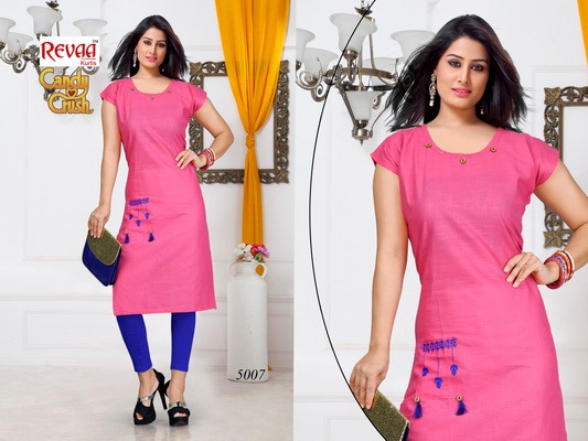 Candy Crush By Revaa 5001 To 5010 Series Beautiful Colorful Stylish Fancy Casual Wear & Ethnic Wear & Ready To Wear Cotton Slub Kurtis At Wholesale Price