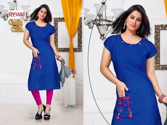 Candy Crush By Revaa 5001 To 5010 Series Beautiful Colorful Stylish Fancy Casual Wear & Ethnic Wear & Ready To Wear Cotton Slub Kurtis At Wholesale Price