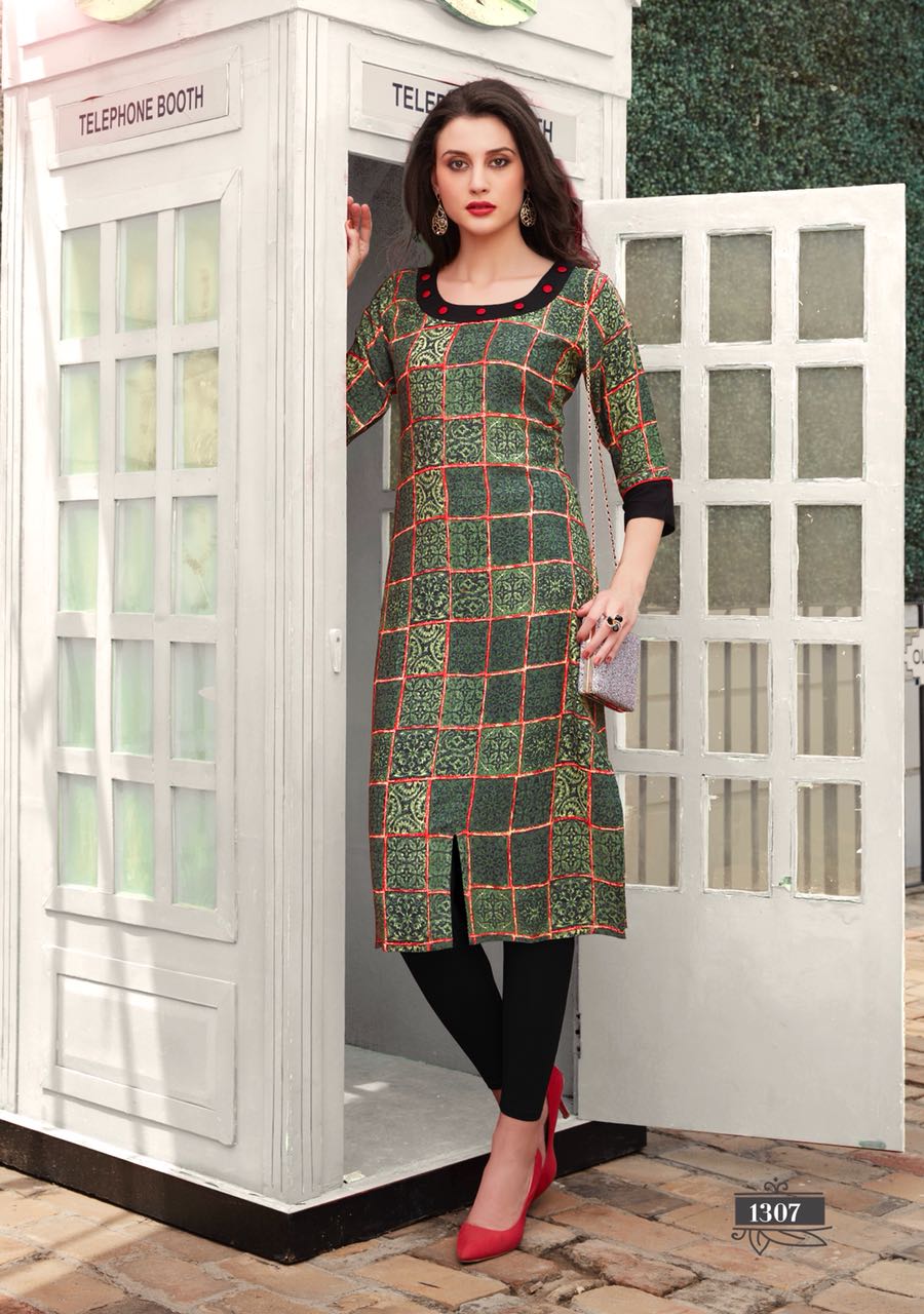 Checks By Amaaya Garments 1301 To 1309 Series Beautiful Stylish Fancy Colorful Casual Wear & Ethnic Wear & Ready To Wear Rayon Kurtis At Wholesale Price