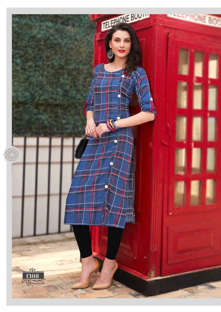 Checks By Amaaya Garments 1301 To 1309 Series Beautiful Stylish Fancy Colorful Casual Wear & Ethnic Wear & Ready To Wear Rayon Kurtis At Wholesale Price