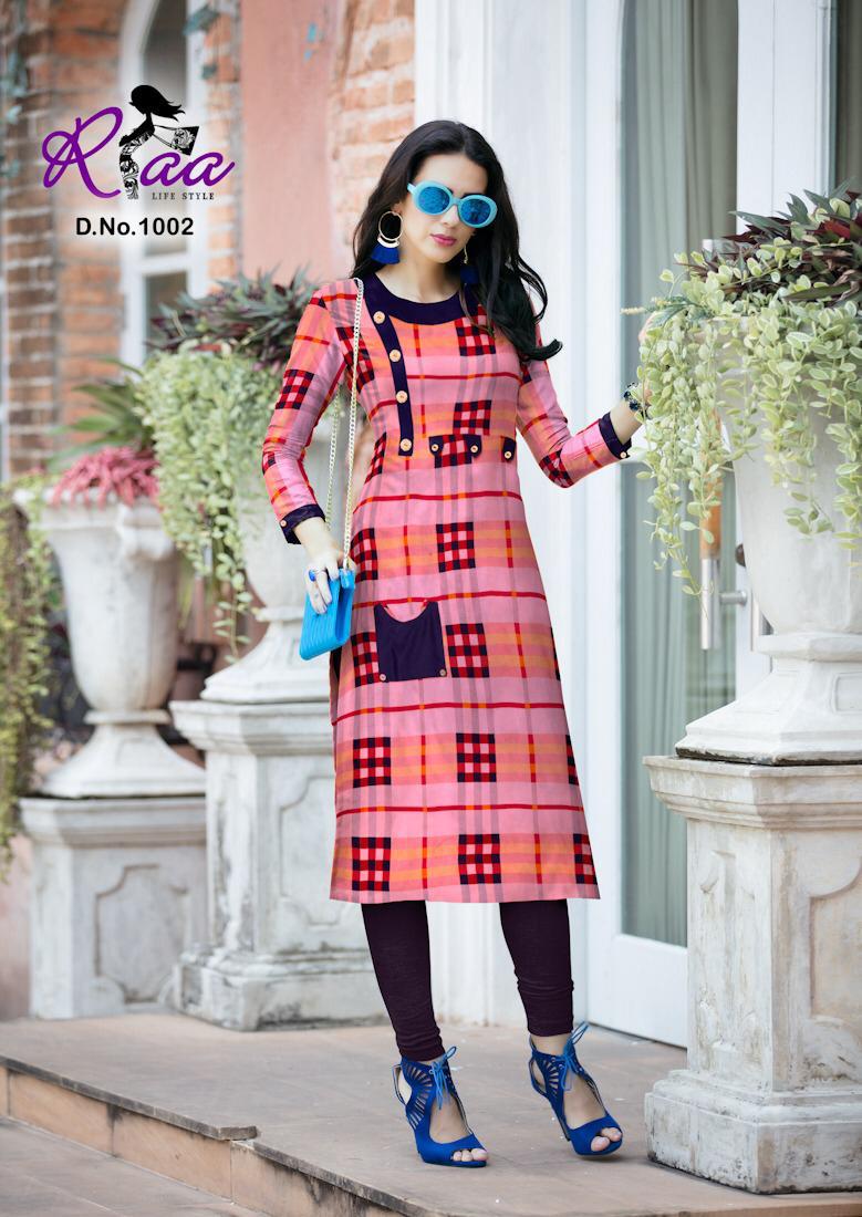 Checks By Riaa Lifestyle 1001 To 1008 Series Beautiful Stylish Colorful Fancy Party Wear & Ethnic Wear & Ready To Wear Heavy Rayon Printed Kurtis At Wholesale Price